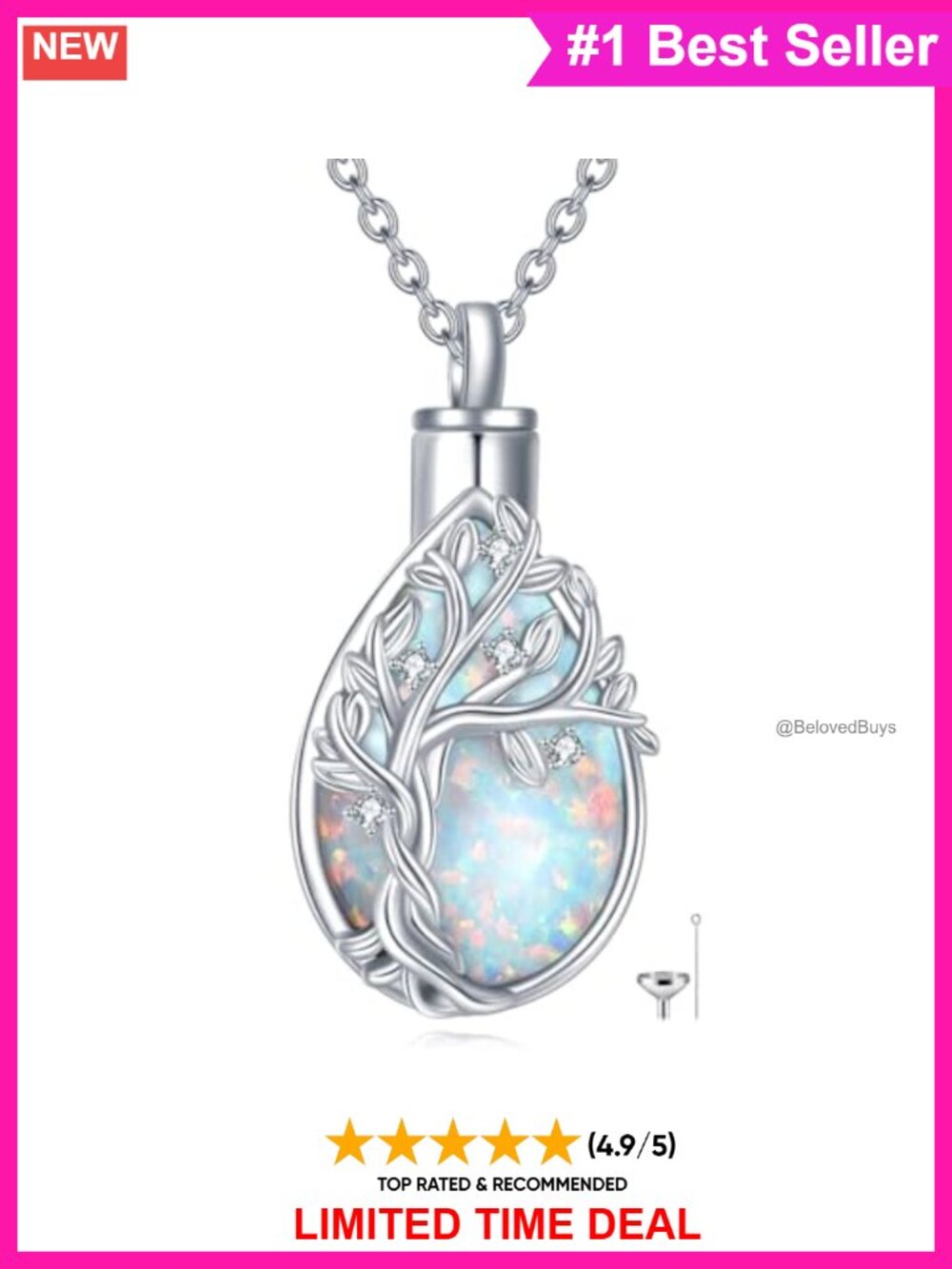 925 Sterling Silver Tree of Life Urn Necklace Lab Grown Diamond Memorial